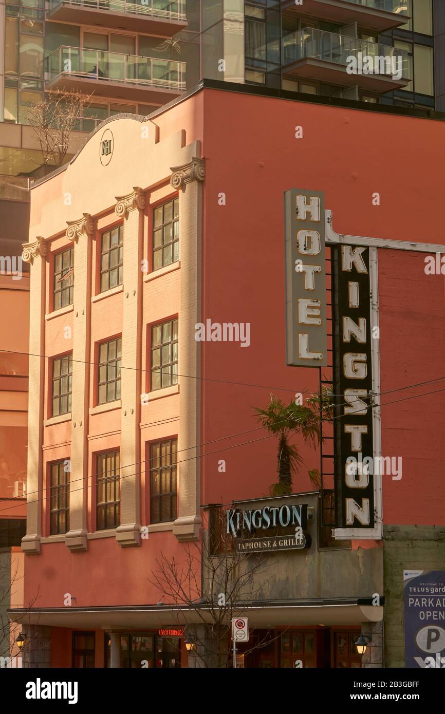 Il Kingston Hotel, un hotel boutique economico in Richards Street nel centro di Vancouver, BC, Canada Foto Stock