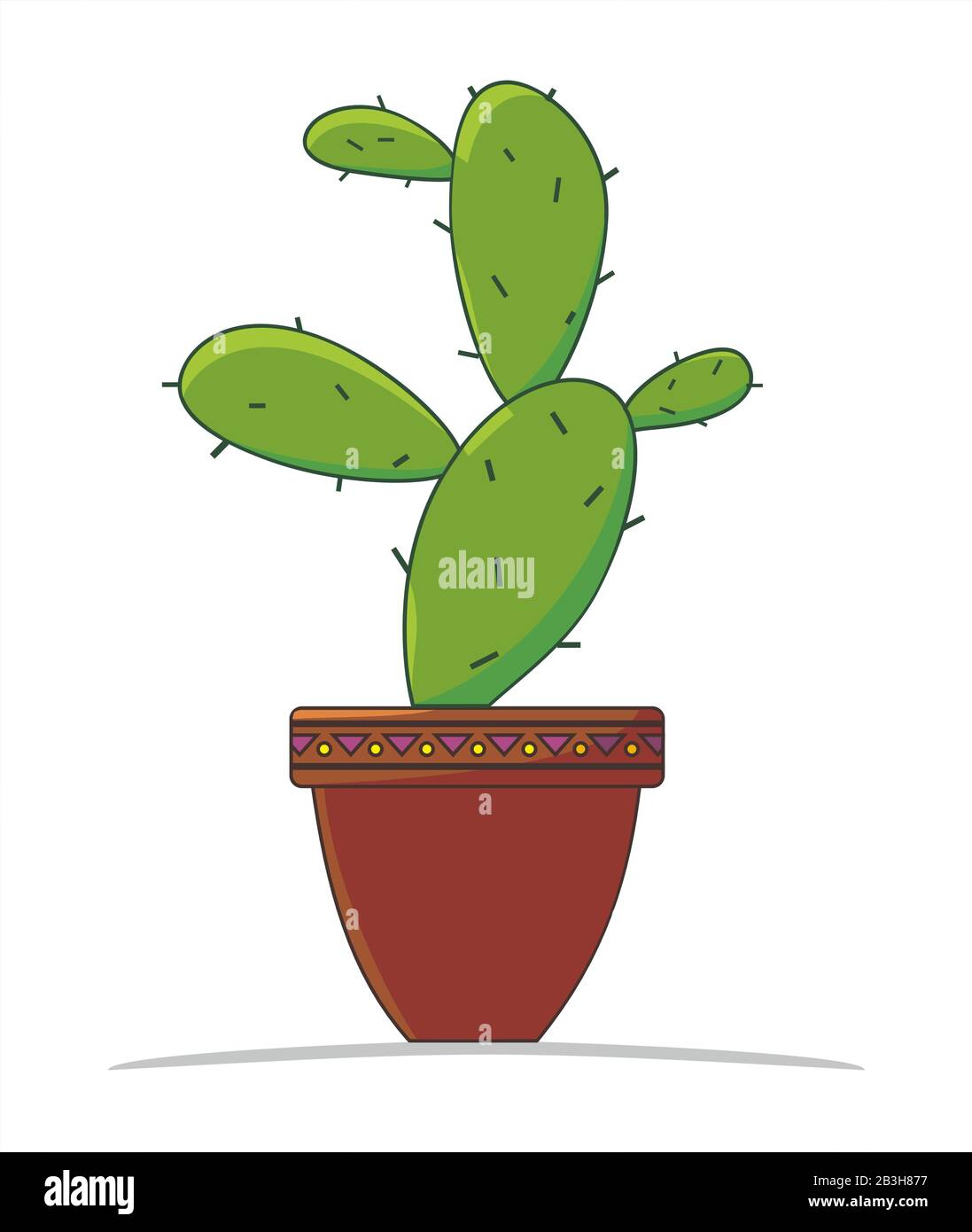 Cactus in vaso di fiori di argilla con motivo geometrico, isolato, illustrazione vettoriale Illustrazione Vettoriale