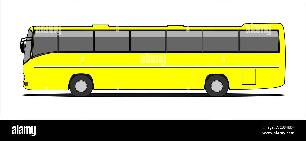 Vettore bus turistico, vista laterale, modello isolato su sfondo bianco. Trasporto passeggeri per identità aziendale e progettazione pubblicitaria. Illustrazione Vettoriale