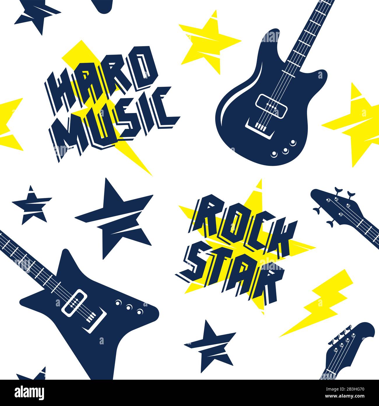 Musica rock senza interruzioni. Sfondo vettoriale senza fine con attributi e simboli di musica rock Illustrazione Vettoriale