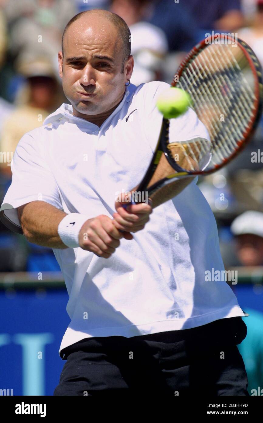 Andre Agassi, giocatore di tennis professionista in azione. Foto Stock