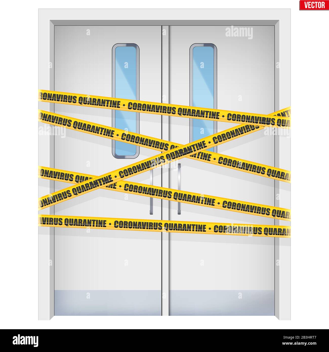 Porte ospedaliere con nastri di segnalazione. Illustrazione Vettoriale