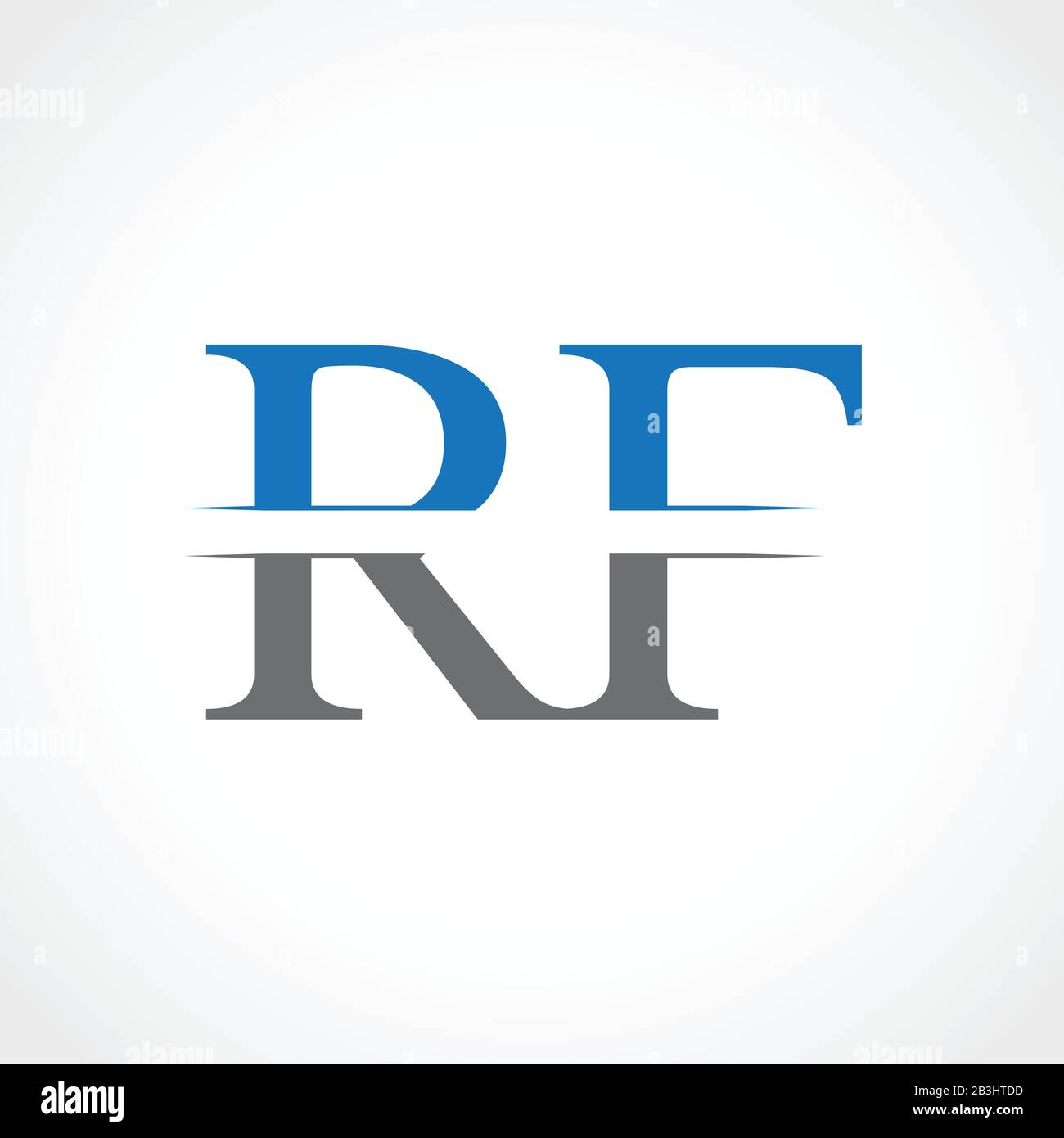 Modello Vettoriale Disegno Con Logo Rf Lettera Astratta. Colori Creative Blu E Grigi Disegno Con Logo In Formato Lettera Rf Illustrazione Vettoriale