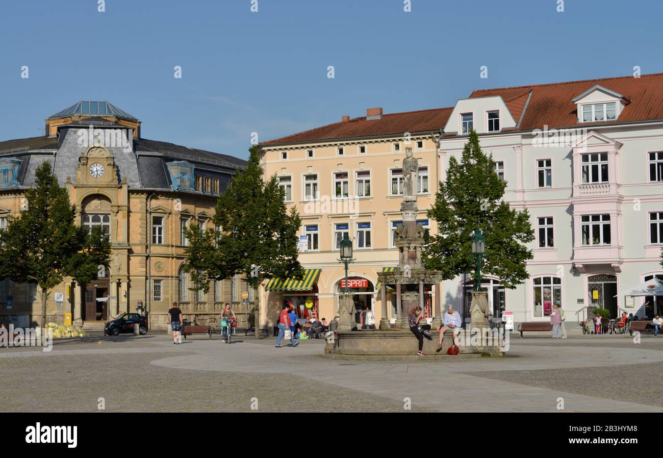 Heinrichsbunnen, Marktplatz, Meiningen, Thueringen, Deutschland Foto Stock