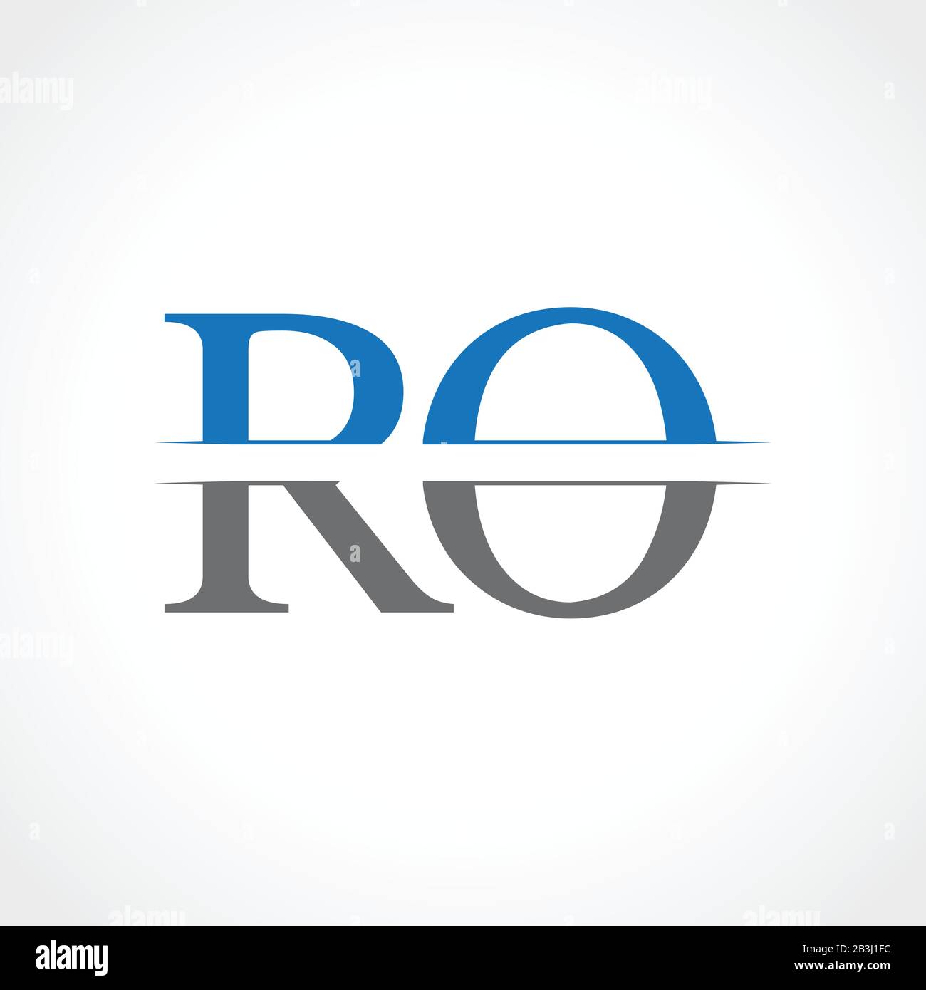 Lettera Astratta Ro Logo Design Modello Vettoriale. Colori Creativi Blu E Grigio Ro Letter Logo Design Illustrazione Vettoriale