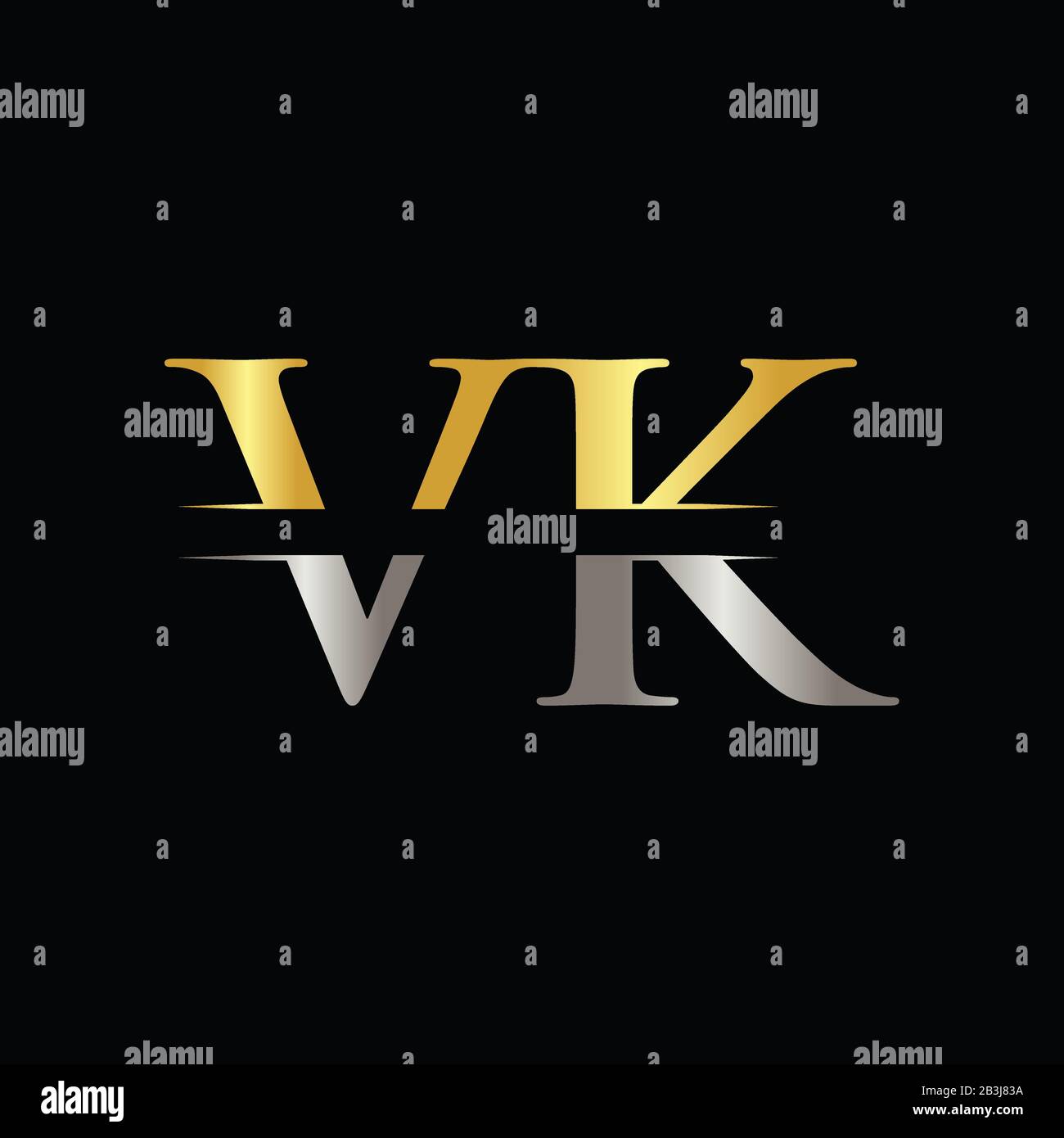 Modello vettoriale Creative Letter VK Logo Con colore oro e argento. Logo VK Illustrazione Vettoriale