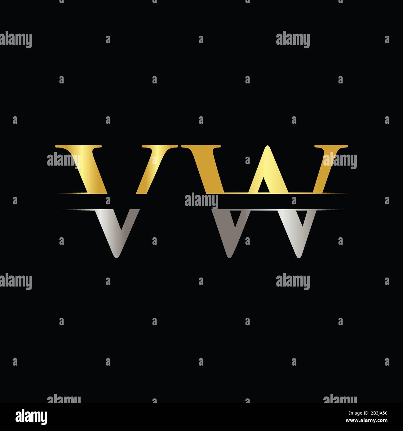 Modello vettore logo VW Creative Letter Con colore oro e argento. Logo VW Illustrazione Vettoriale