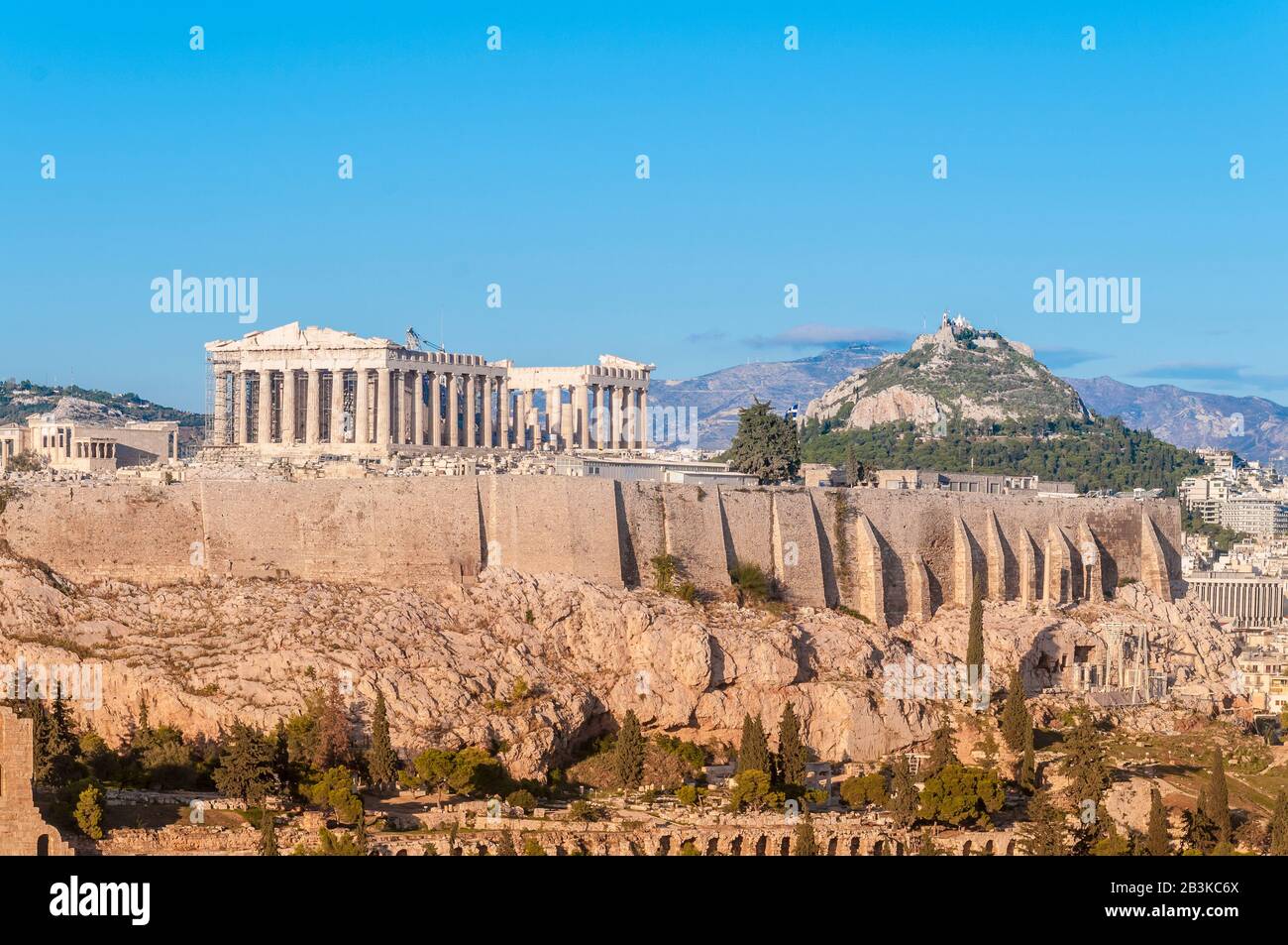 Acropoli, Partenone, Erodes Attico Odeon, Collina Di Lykavittos, Atene, Grecia Foto Stock