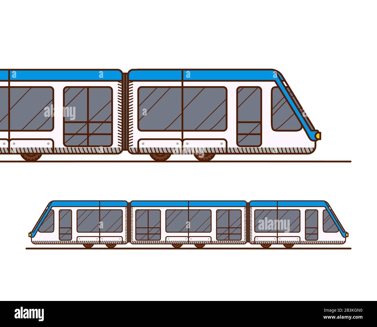 Moderno treno ad alta velocità. Viaggi ferroviari e turismo ferroviario. Metropolitana o metro isolato su sfondo bianco Illustrazione Vettoriale