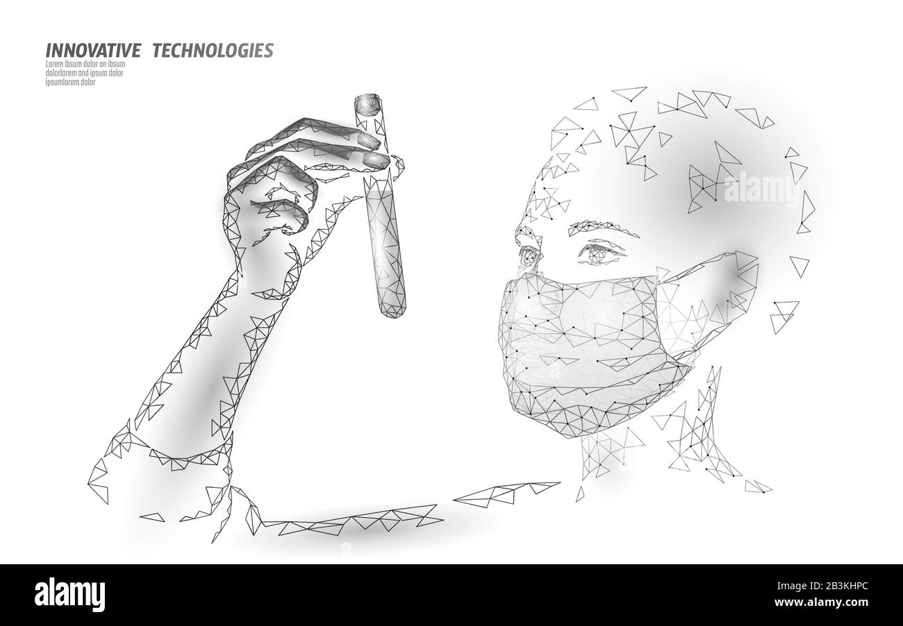 Donna medico scienziati tenere provetta. Vaccino di protezione contro il virus della maschera medica di sicurezza. Sviluppo di una terapia pandemica per la polmonite da coronavirus. Assistenza Sanitaria Illustrazione Vettoriale