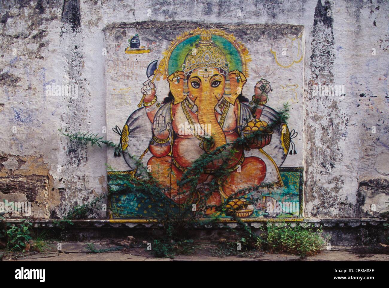 Pittura di parete di Ganesh ganpati God, udaipur, rajasthan, India, Asia Foto Stock