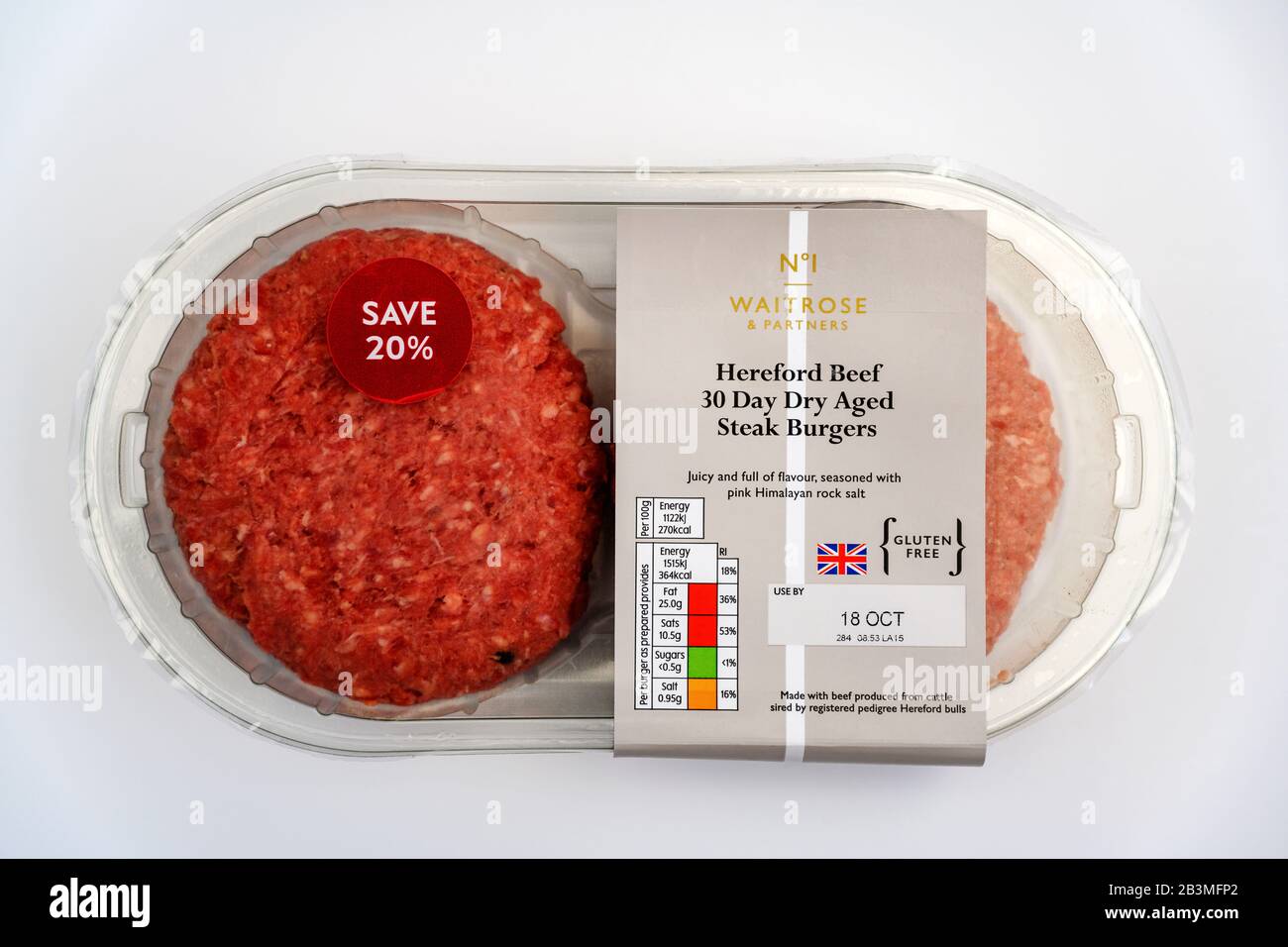 Waitrose Number One Hereford bistecca hamburger Foto Stock