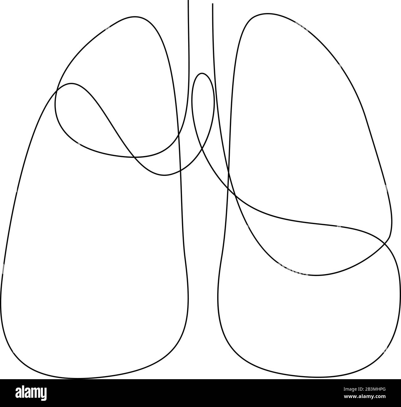 Singola linea continua arte anatomico polmoni umani silhouette. Medicina sani contro il fumo concept design celebra la Giornata Mondiale senza tabacco la tubercolosi uno sk Illustrazione Vettoriale