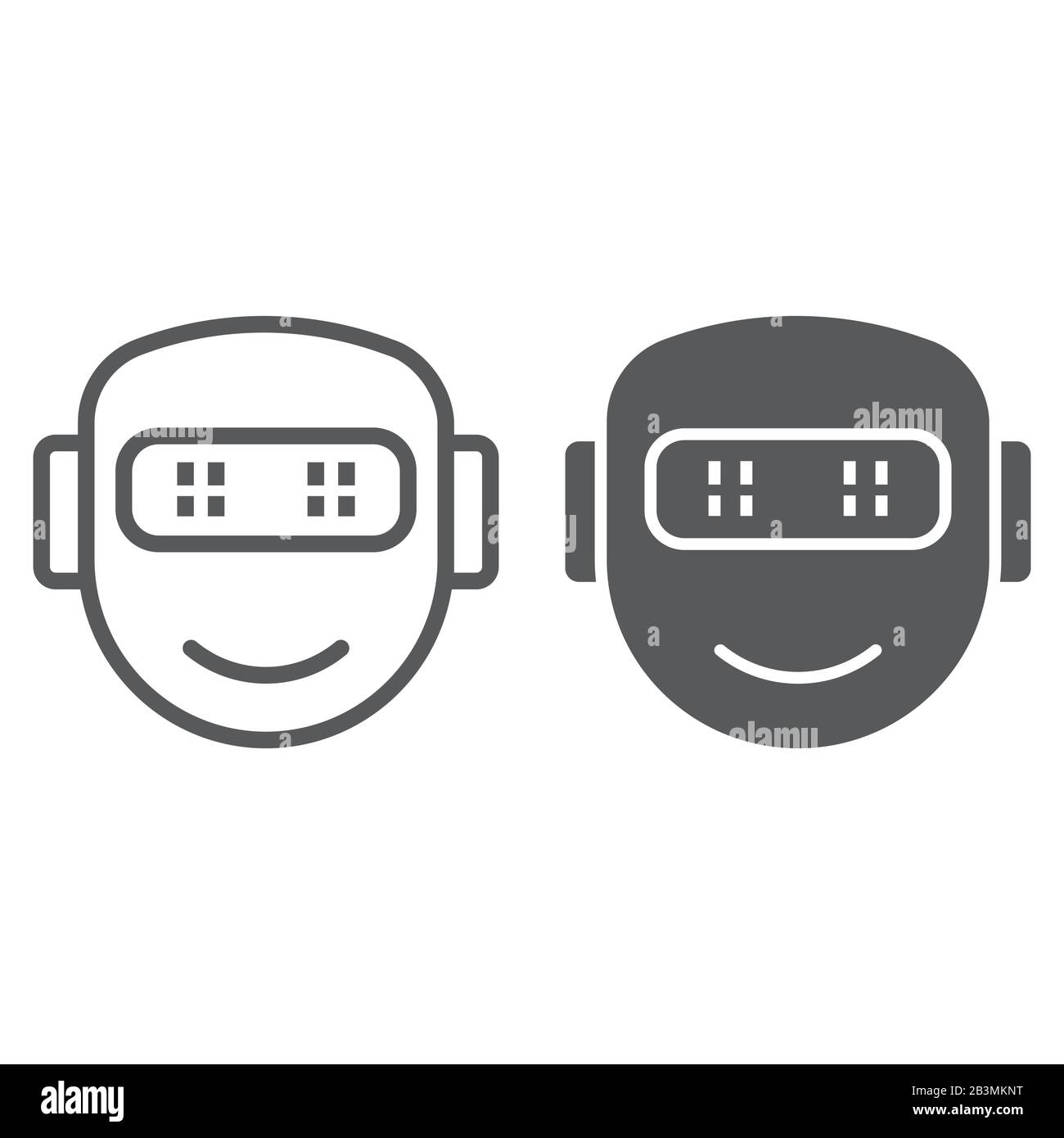 Linea robotica emotiva e icona glifo, tecnologia e cyborg, robot volto sorriso segno, grafica vettoriale, un modello lineare su uno sfondo bianco, eps 10. Illustrazione Vettoriale
