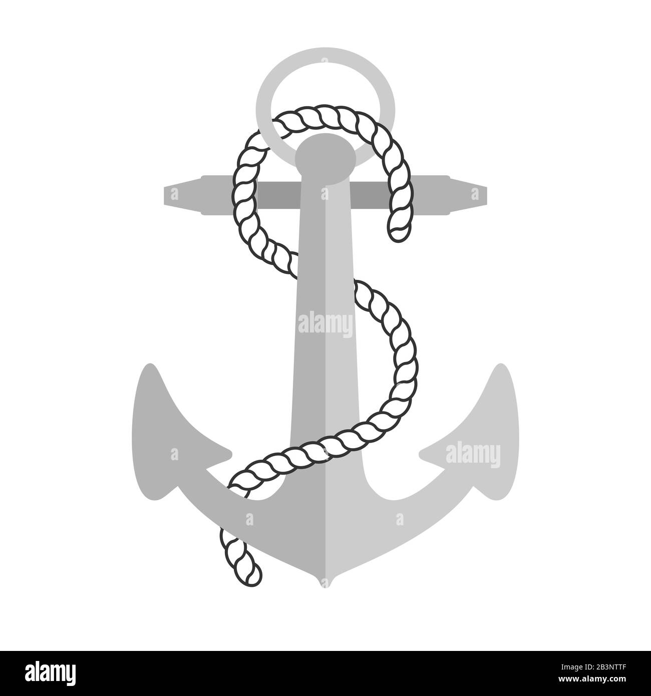 Illustrazione vettoriale dell'ancora nautica. Simbolo di marinai, vela, crociera e mare. Design da viaggio. Icona ed elemento di disegno. Illustrazione Vettoriale