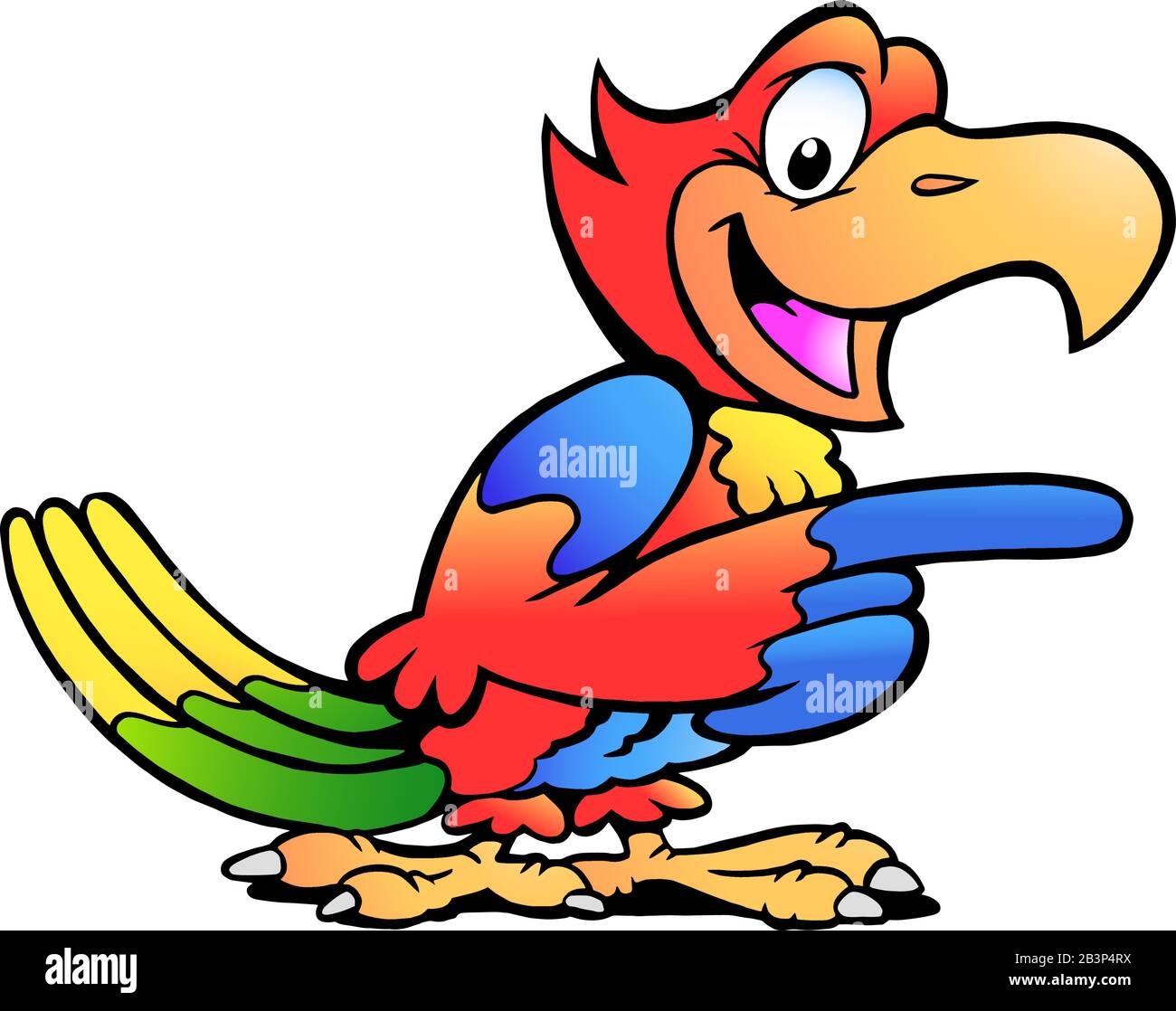 Immagine di un vettore Cartoon di un uccello pappagallo di puntamento felice Illustrazione Vettoriale