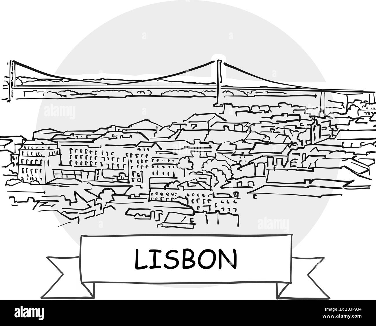 Cartello Vettoriale Cityscape Di Lisbona. Illustrazione dell'arte di linea con barra multifunzione e titolo. Illustrazione Vettoriale