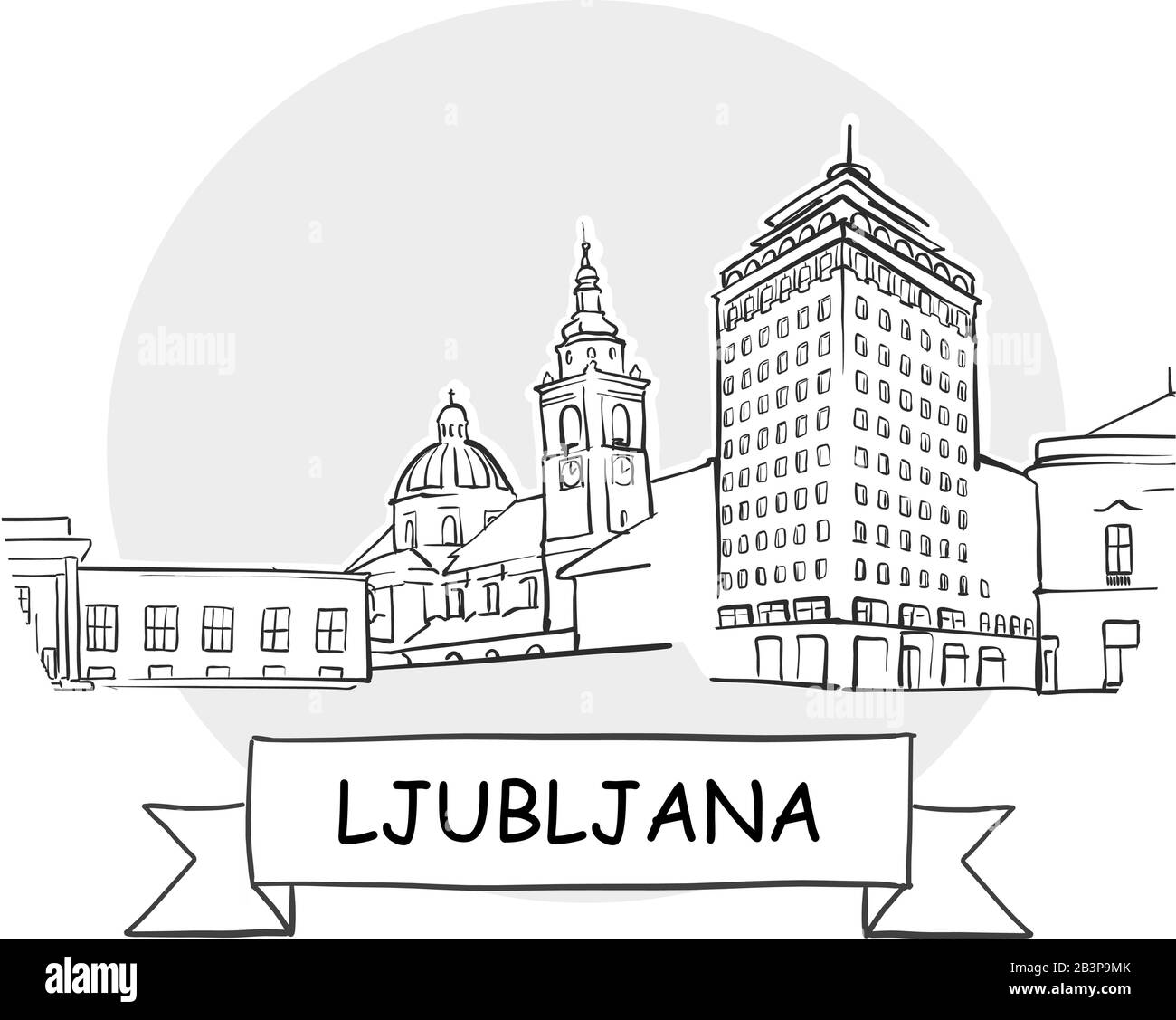 Segnale Vector Di Lubiana. Illustrazione dell'arte di linea con barra multifunzione e titolo. Illustrazione Vettoriale