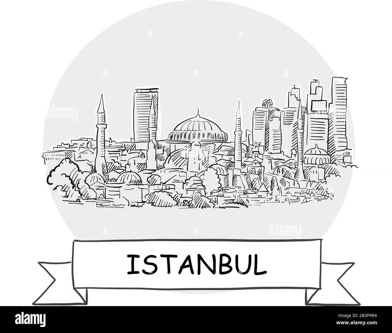Istanbul Cityscape Vector Sign. Illustrazione dell'arte di linea con barra multifunzione e titolo. Illustrazione Vettoriale