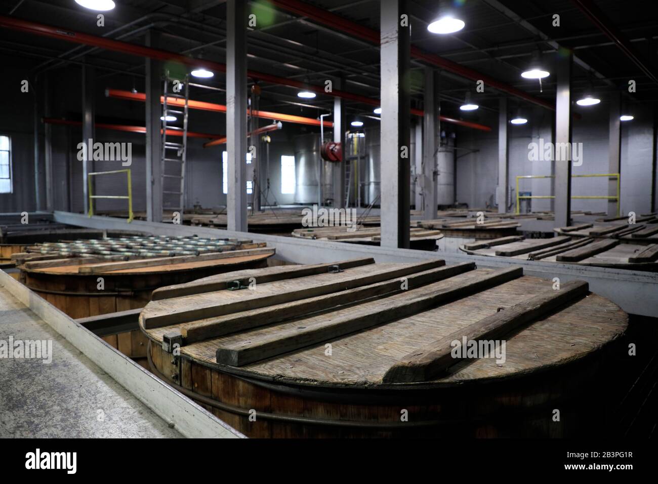 Sala di fermentazione in Jack Daniel Distillery.Lynchburg.Tennessee.USA Foto Stock