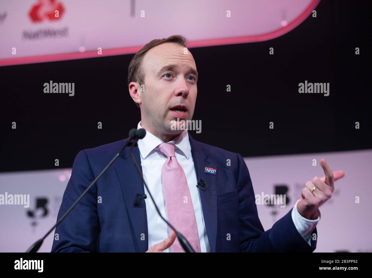 Matt Hancock, Segretario di Stato per la salute, ha tenuto il suo discorso alla British Chambers of Commerce Annual Conference 2020 a Westminster, Londra. Foto Stock