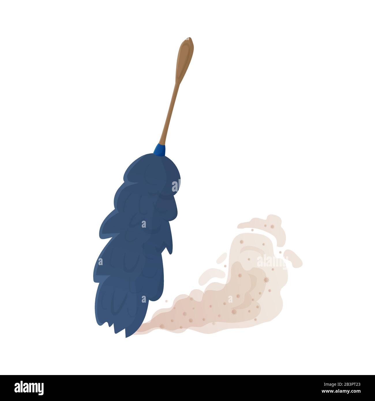 Cute cartone animato strich piuma spolverare polvere. Casa, pulizie, servizi di pulizia concetto. Immagine del vettore stock isolata su bianco Illustrazione Vettoriale