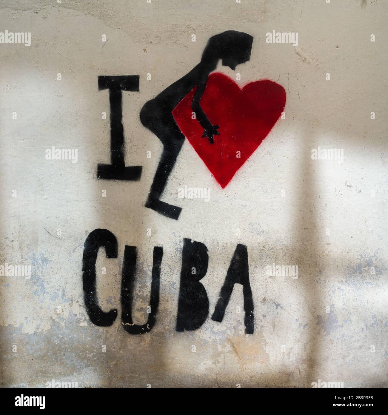 Io amo Cuba dipinta sul muro, l'Avana, Cuba Foto Stock