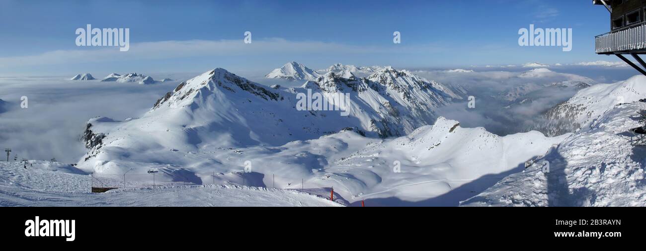 Skigebiet Portes du Soleil, Haute-Savoie, Frankreich Foto Stock