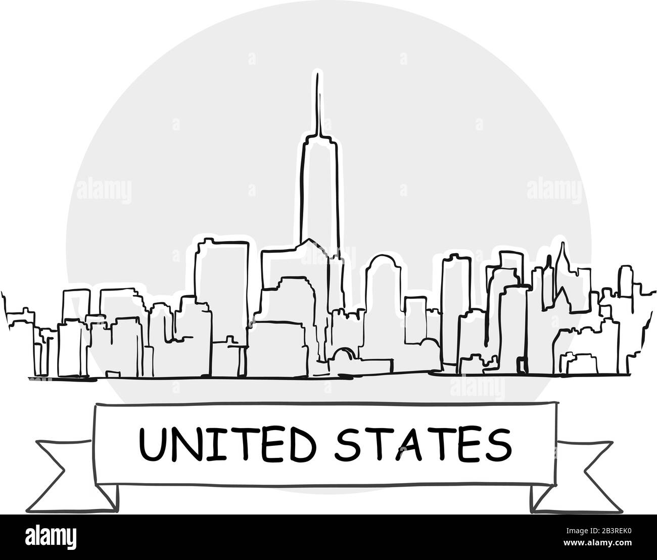 Segno Urbano Del Vettore Disegnato A Mano Degli Stati Uniti. Illustrazione Della Linea Nera Con Barra Multifunzione E Titolo. Illustrazione Vettoriale