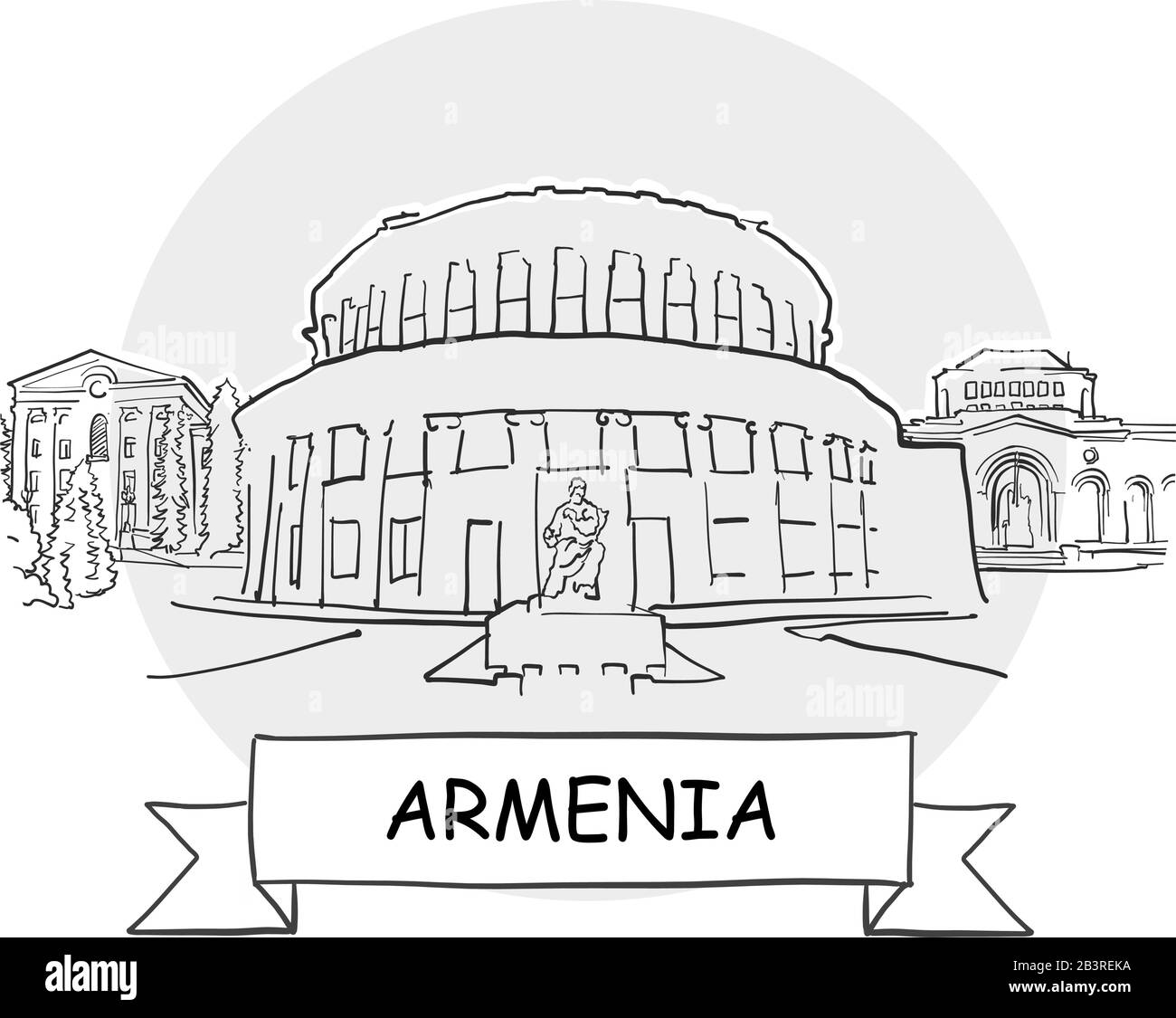 Armenia Segno Vettore Urbano Disegnato A Mano. Illustrazione Della Linea Nera Con Barra Multifunzione E Titolo. Illustrazione Vettoriale