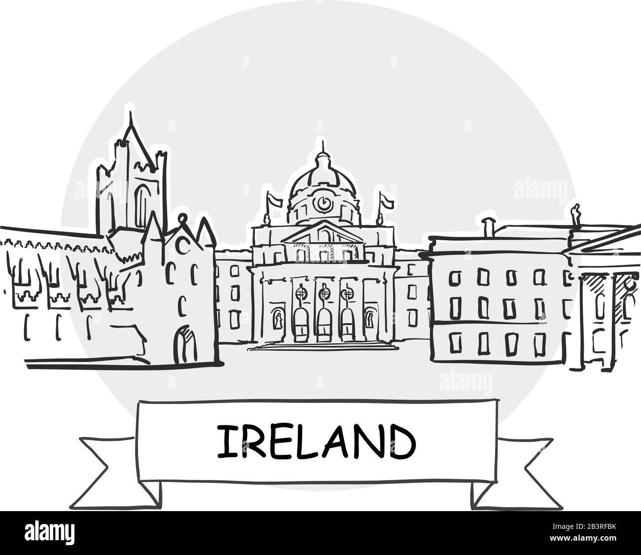 Irlanda Disegnato A Mano Urban Vector Sign. Illustrazione Della Linea Nera Con Barra Multifunzione E Titolo. Illustrazione Vettoriale