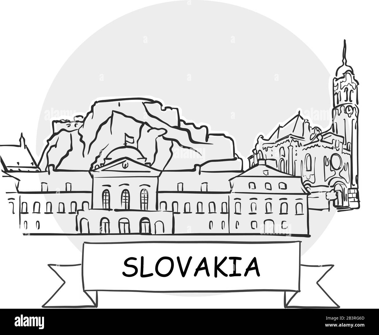 Segno Vettore Urbano Disegnato A Mano Da San Marino. Illustrazione Della Linea Nera Con Barra Multifunzione E Titolo. Illustrazione Vettoriale