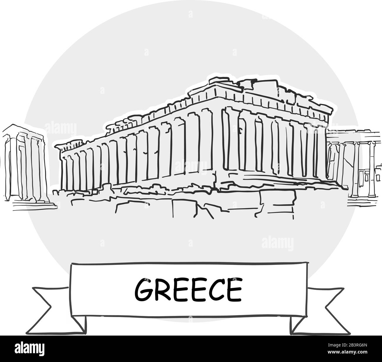 Grecia Segno Vettore Urbano Disegnato A Mano. Illustrazione Della Linea Nera Con Barra Multifunzione E Titolo. Illustrazione Vettoriale