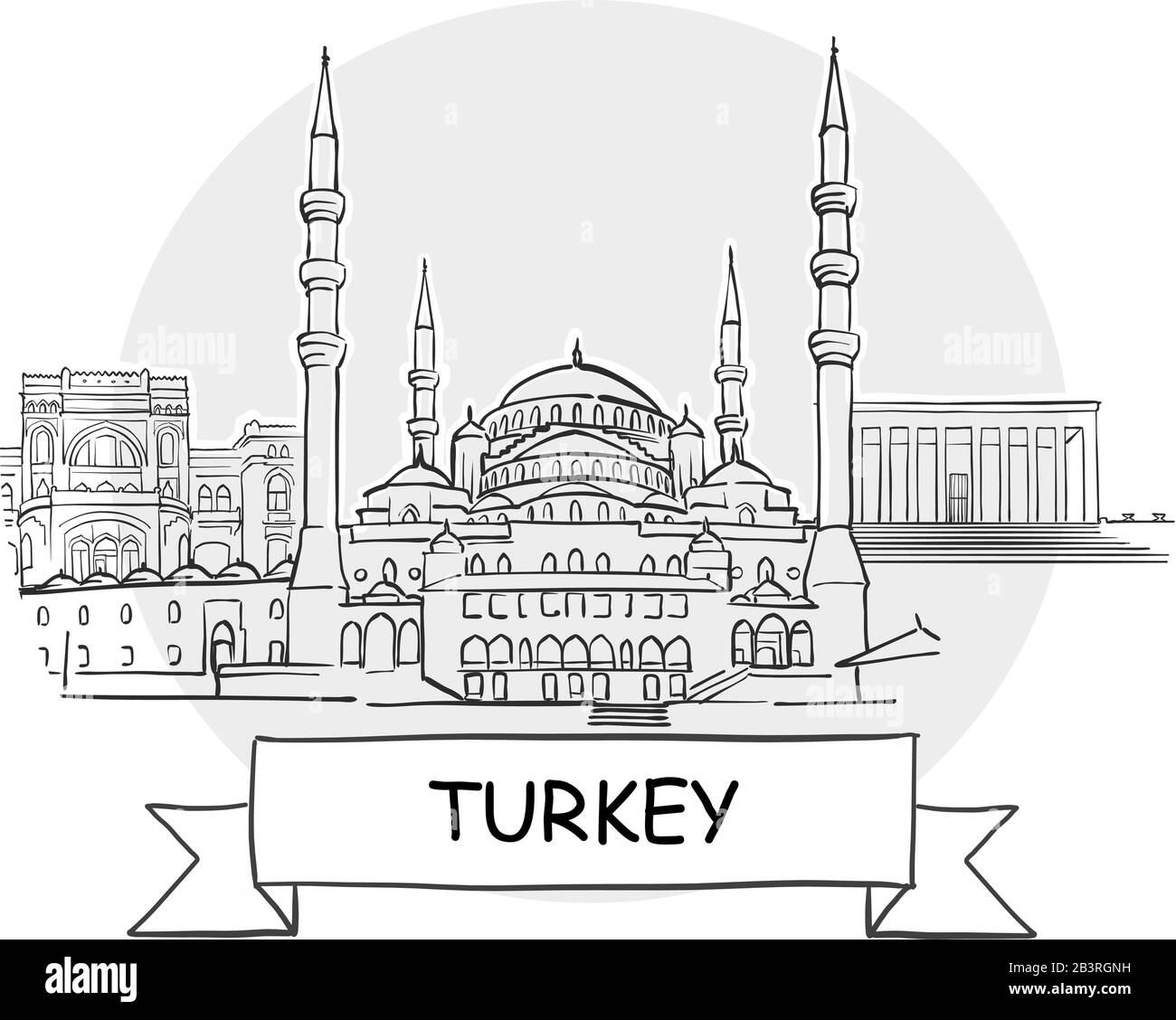 Segno Vettore Urbano Disegnato A Mano In Turchia. Illustrazione Della Linea Nera Con Barra Multifunzione E Titolo. Illustrazione Vettoriale