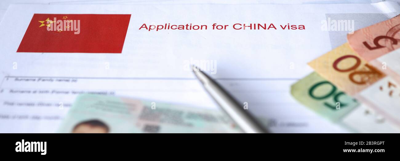 Modulo di richiesta del visto per la Cina, pagamento della quota consolare. Foto Stock