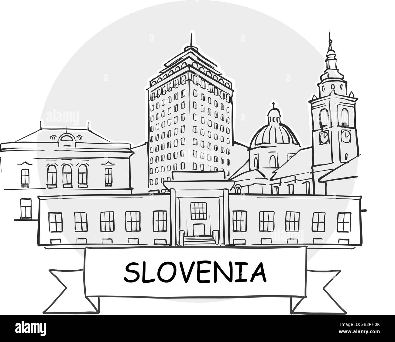 Slovenia Segno Vettore Urbano Disegnato A Mano. Illustrazione Della Linea Nera Con Barra Multifunzione E Titolo. Illustrazione Vettoriale