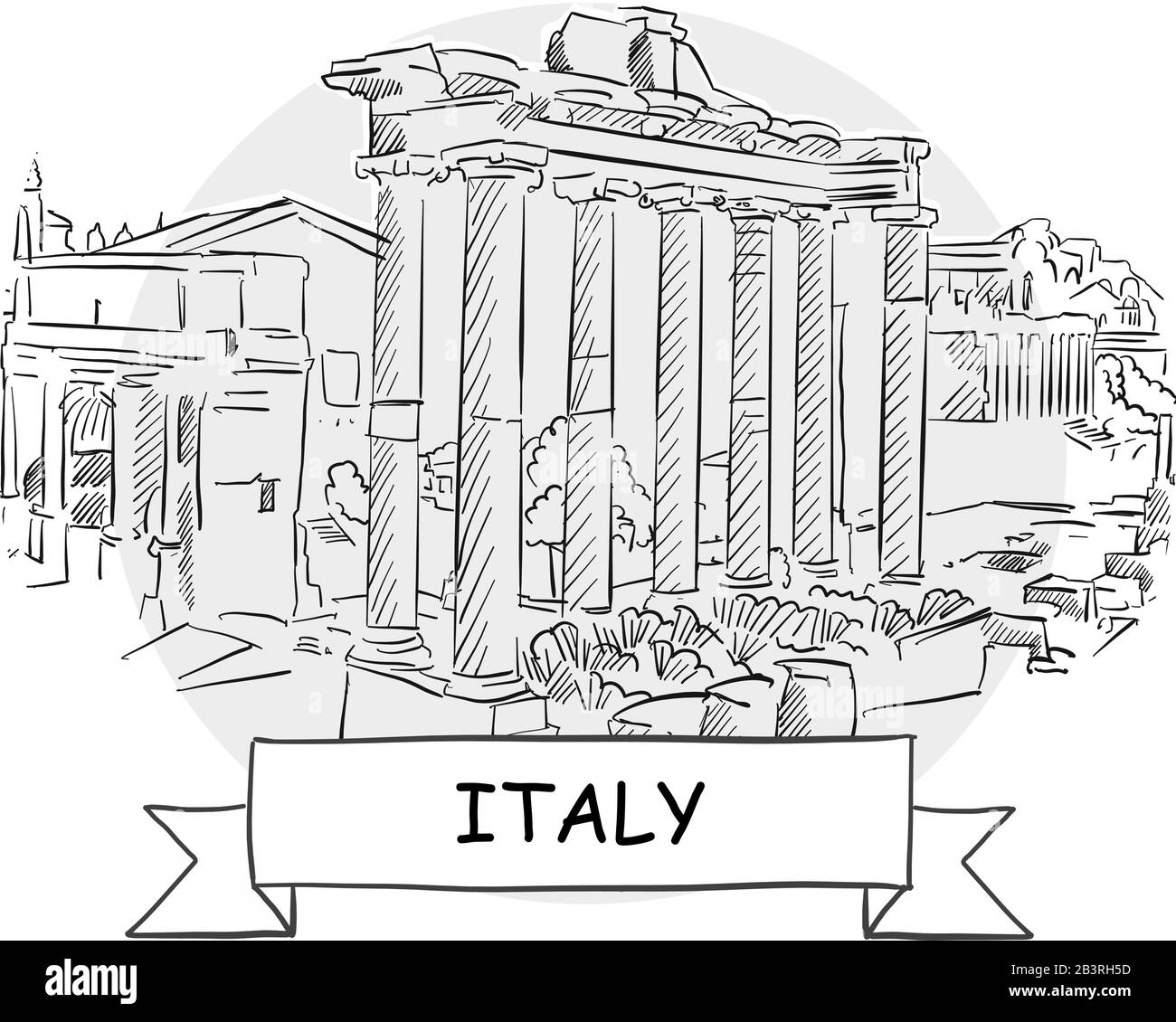 Segno Vettore Urbano Disegnato A Mano In Italia. Illustrazione Della Linea Nera Con Barra Multifunzione E Titolo. Illustrazione Vettoriale