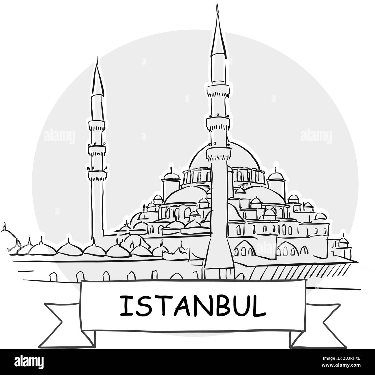 Segno Vettore Urbano Disegnato A Mano A Istanbul. Illustrazione Della Linea Nera Con Barra Multifunzione E Titolo. Illustrazione Vettoriale
