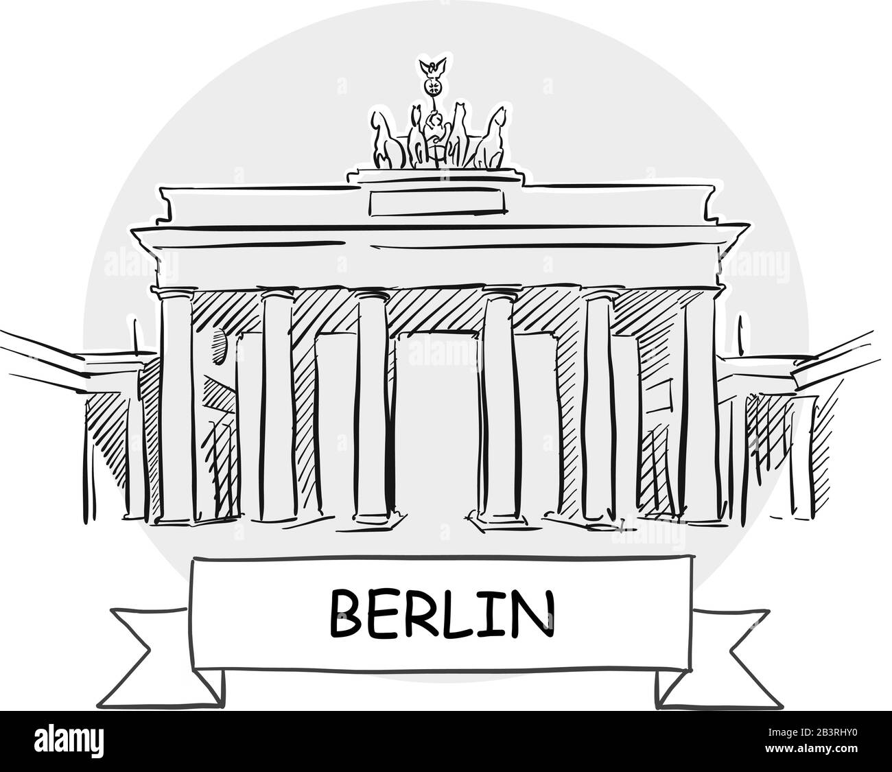 Berlino Disegnato A Mano Urban Vector Sign. Illustrazione Della Linea Nera Con Barra Multifunzione E Titolo. Illustrazione Vettoriale