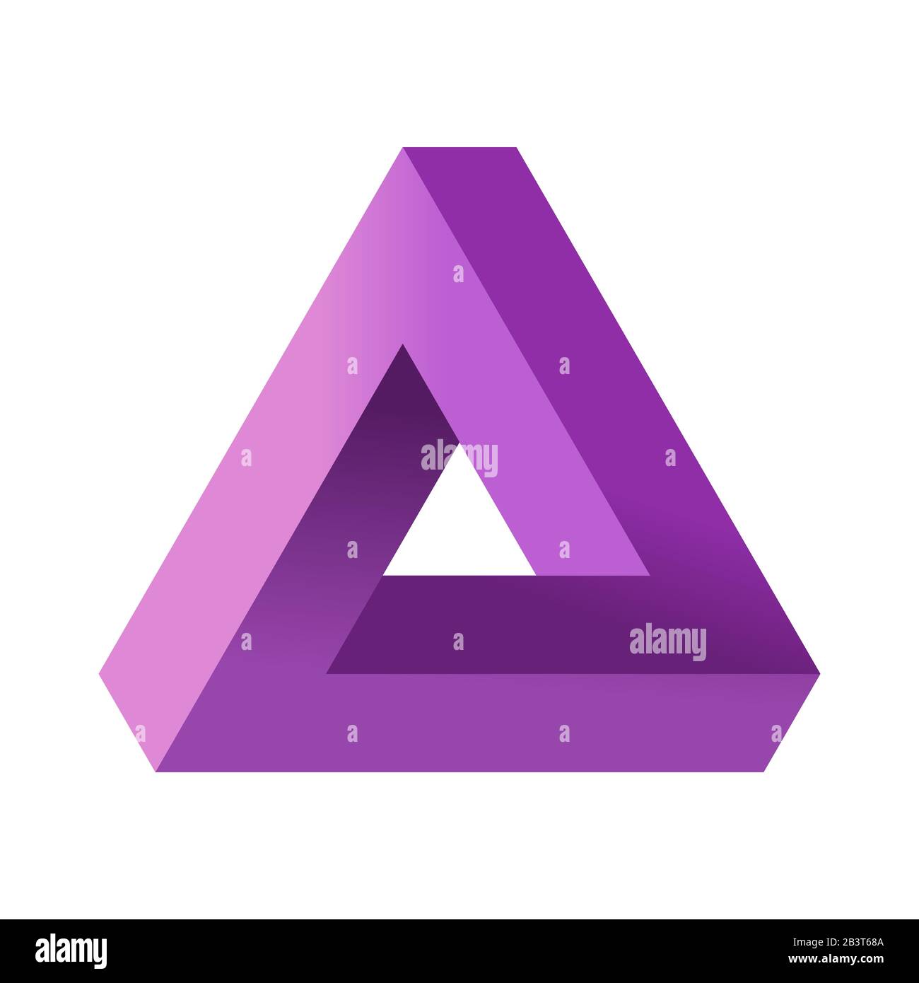 Triangolo impossibile. Penrose illusione ottica. Sfumatura viola, forma triangolare infinita. Oggetto geometrico infinito astratto. Impossibile figura eterna Illustrazione Vettoriale