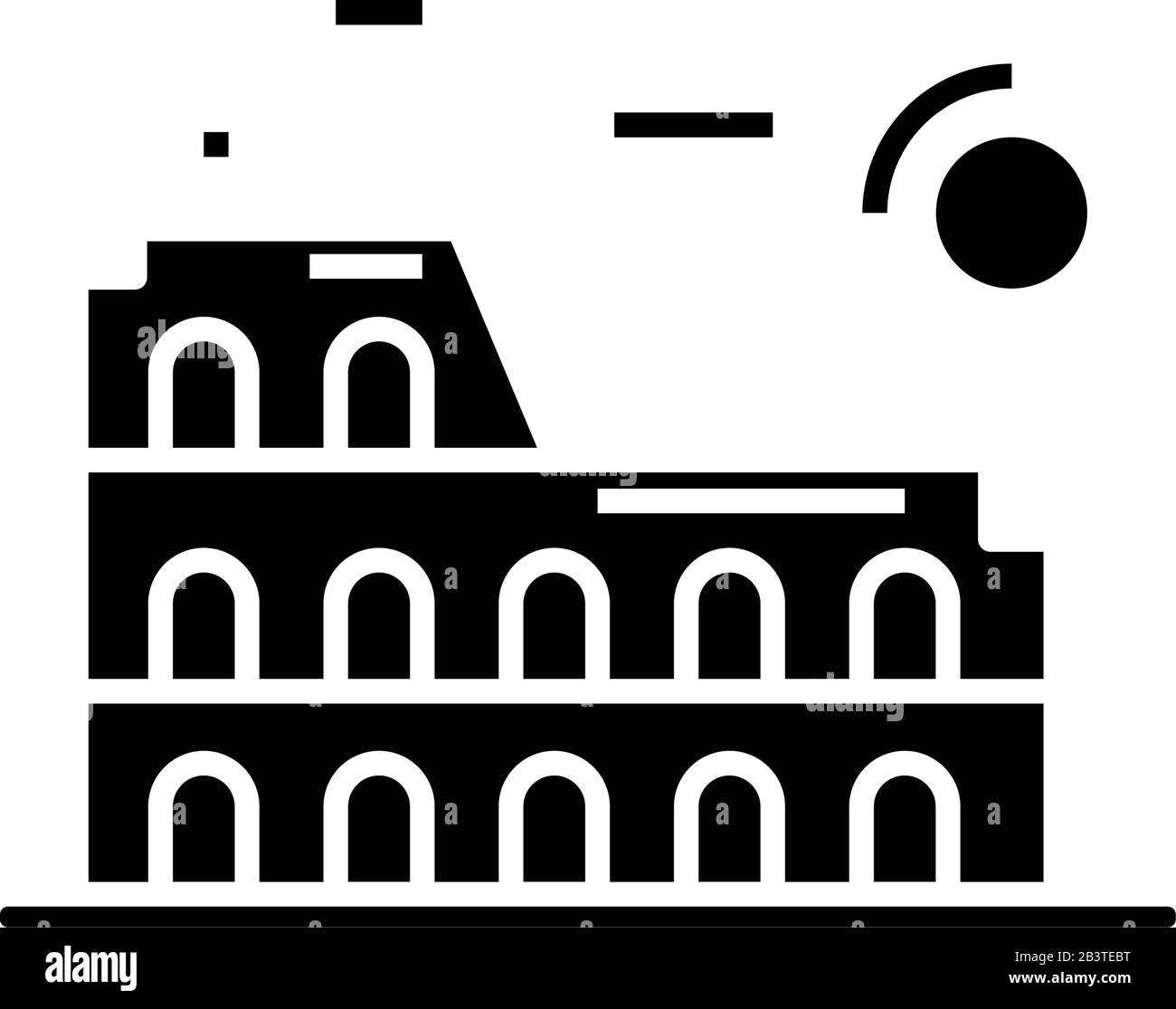 Roma amphetheater icona nera, concetto di illustrazione, vettore piatto simbolo, glifo segno. Illustrazione Vettoriale