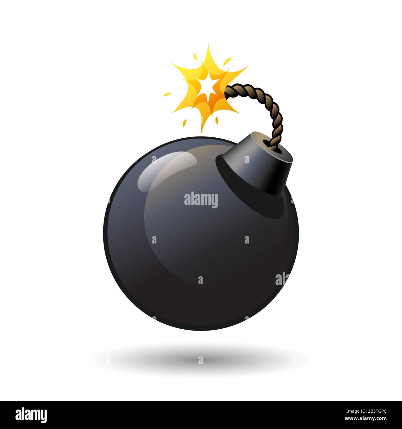 Bomba rotonda nera con icona fusibile bruciato isolato su sfondo bianco, armi, arma, illustrazione vettoriale. Illustrazione Vettoriale
