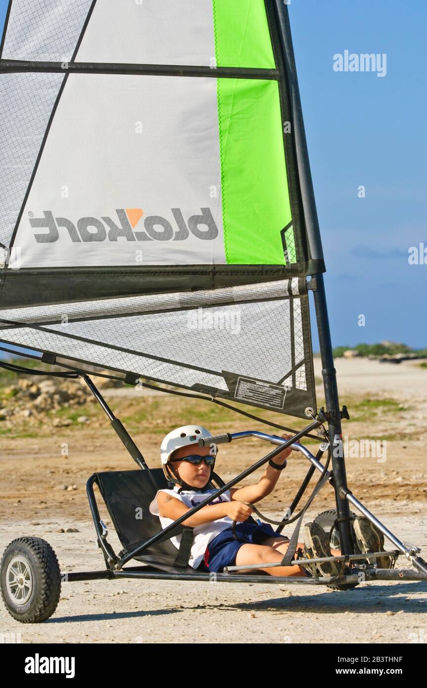 Strandsegeln, Strandsegler, Landsailing Su Bonaire Foto Stock