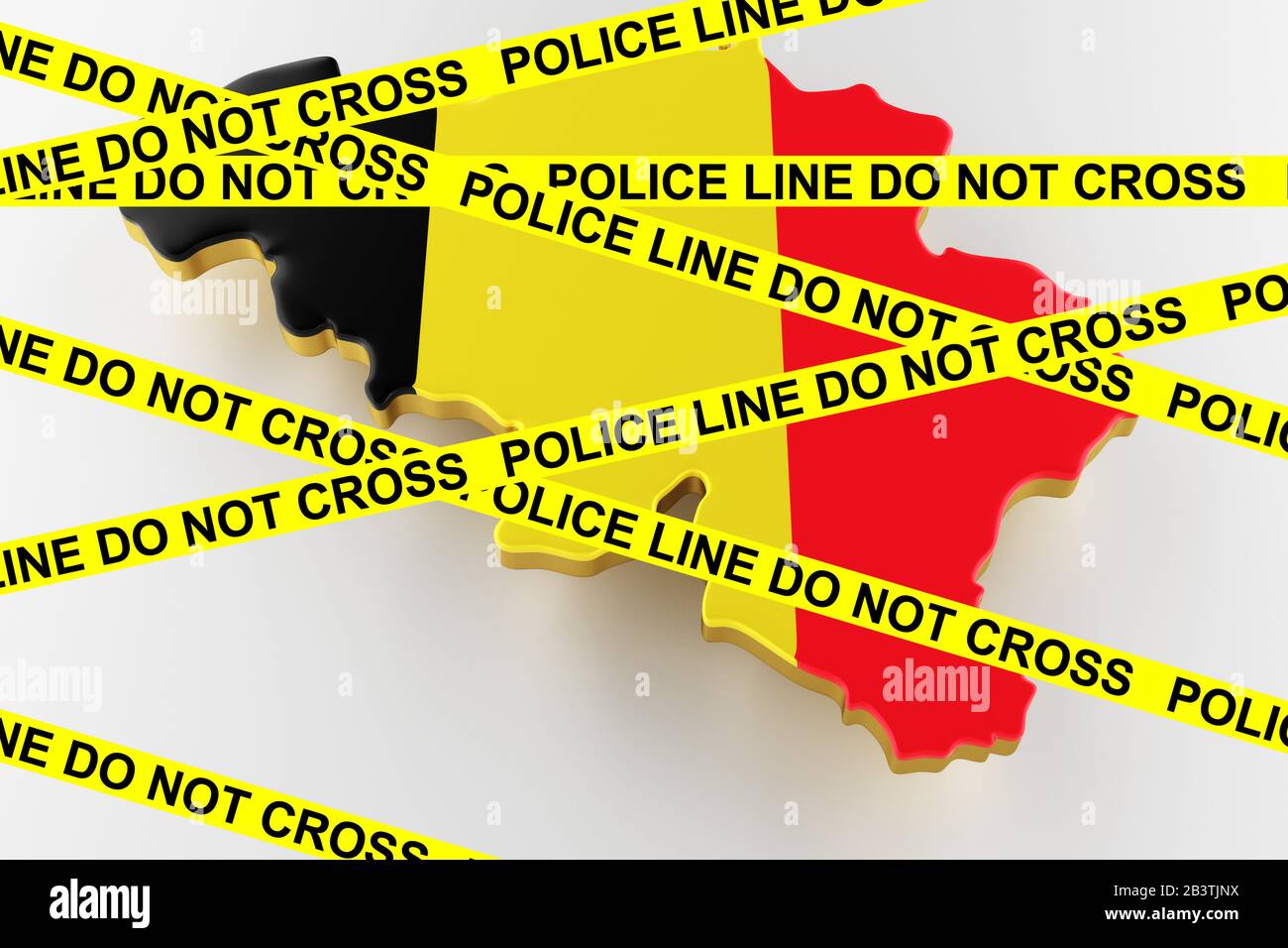 Belgio concetto di criminalità, indagine di polizia. 3D mappa del Belgio. Mappa del Belgio frontiera terrestre con bandiera. rendering 3d Foto Stock