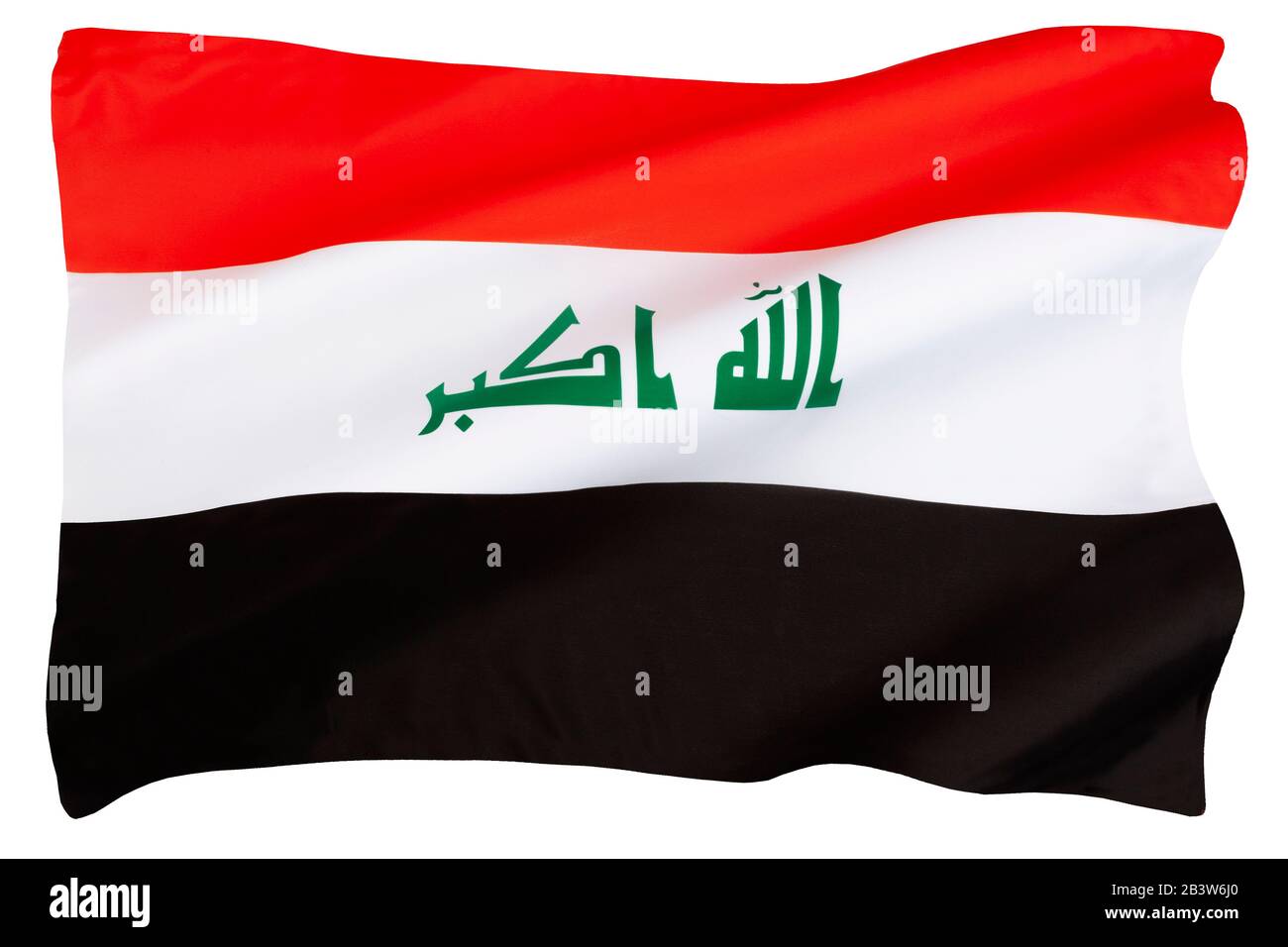 La bandiera dell'Iraq - comprende le tre strisce orizzontali rosse, bianche e nere della bandiera di Liberazione Araba. Foto Stock