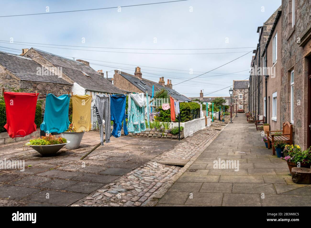 Footdee o Fittie è una vecchia comunità di pesca a est di Aberdeen Harbour, ora parte della città e una zona di conservazione. Foto Stock