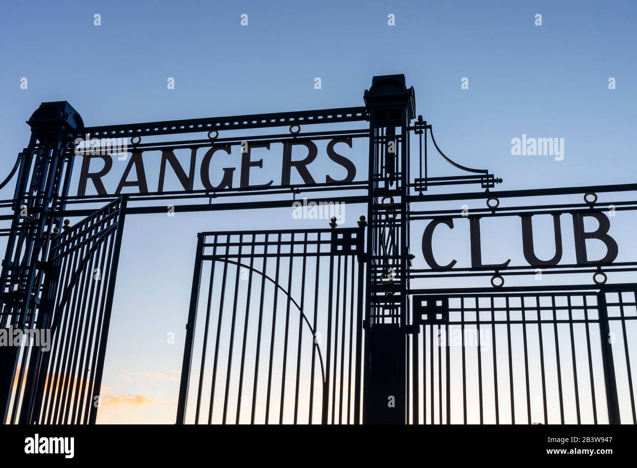 Gate dettaglio che mostra Rangers Club, Ibrox stadio di calcio, Govan, Glasgow, UK Foto Stock