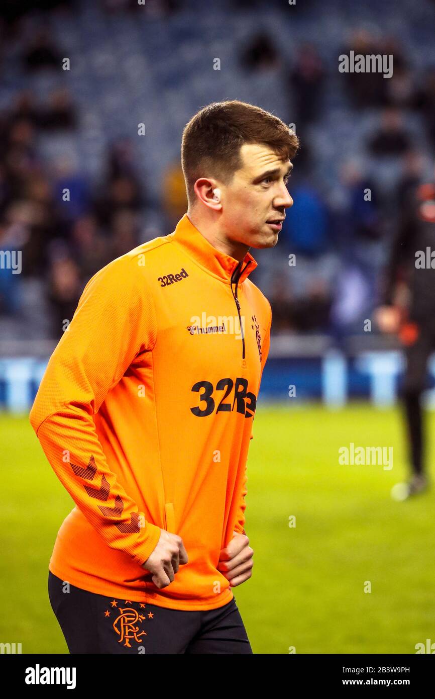 Ryan Jack, un calciatore professionista che gioca per il Rangers FC, in allenamento allo stadio di calcio Ibrox, Glasgow, Scozia, Regno Unito Foto Stock
