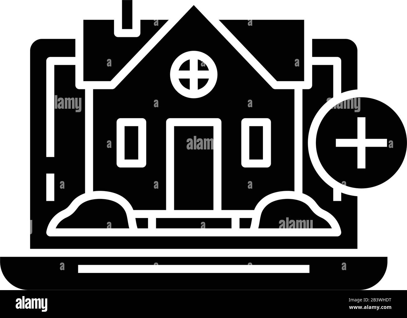 Real estate selezione online nero icona, concept illustrazione, vettore piatto simbolo, glifo segno. Illustrazione Vettoriale