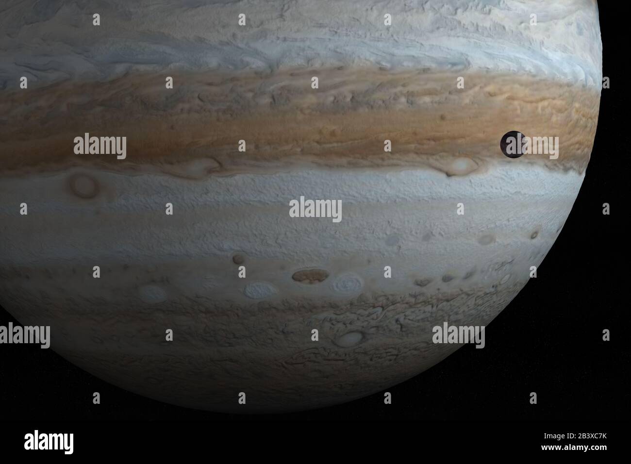 Giove pianeta e Ganymede luna nello spazio esterno. rendering 3d Foto Stock